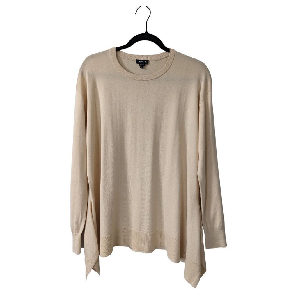 WORTH New York Silk Blend Shark Bite Hemline Crewneck Sweater